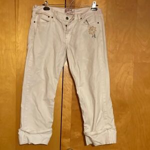 Signature Women's Cream Ankle Jeans with Floral Detail